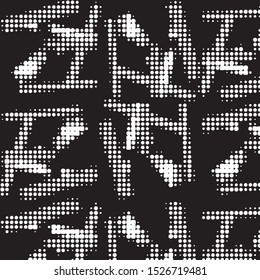 Abstract grunge grid polka dot halftone background pattern. Spotted black and white vector line illustration