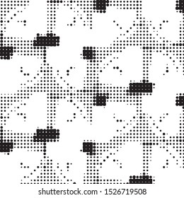 Abstract grunge grid polka dot halftone background pattern. Spotted black and white vector line illustration