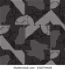 Abstract grunge grid polka dot halftone background pattern. Spotted black and white vector line illustration