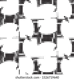 Abstract grunge grid polka dot halftone background pattern. Spotted black and white vector line illustration