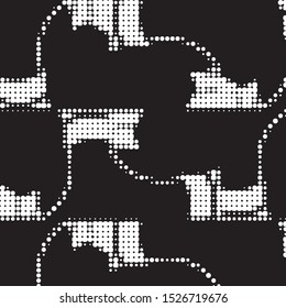 Abstract grunge grid polka dot halftone background pattern. Spotted black and white vector line illustration
