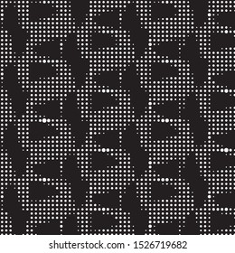 Abstract grunge grid polka dot halftone background pattern. Spotted black and white vector line illustration