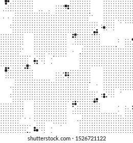 Abstract grunge grid polka dot halftone background pattern. Spotted black and white vector line illustration