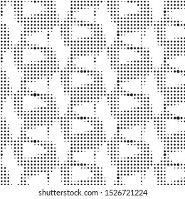 Abstract grunge grid polka dot halftone background pattern. Spotted black and white vector line illustration