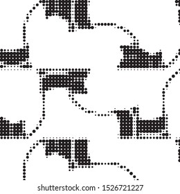 Abstract grunge grid polka dot halftone background pattern. Spotted black and white vector line illustration