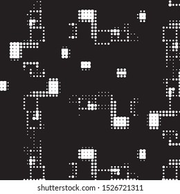 Abstract grunge grid polka dot halftone background pattern. Spotted black and white vector line illustration
