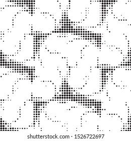 Abstract grunge grid polka dot halftone background pattern. Spotted black and white vector line illustration