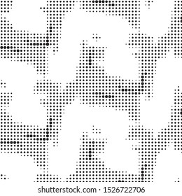 Abstract grunge grid polka dot halftone background pattern. Spotted black and white vector line illustration