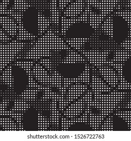 Abstract grunge grid polka dot halftone background pattern. Spotted black and white vector line illustration