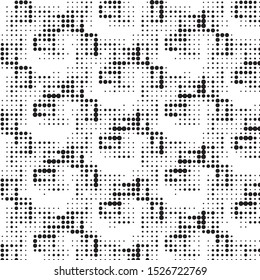 Abstract grunge grid polka dot halftone background pattern. Spotted black and white vector line illustration