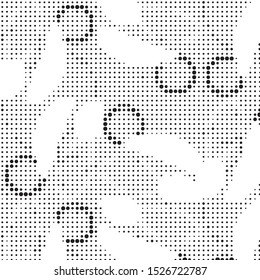 Abstract grunge grid polka dot halftone background pattern. Spotted black and white vector line illustration