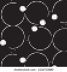 Abstract grunge grid polka dot halftone background pattern. Spotted black and white vector line illustration
