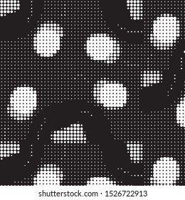 Abstract grunge grid polka dot halftone background pattern. Spotted black and white vector line illustration