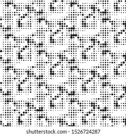 Abstract grunge grid polka dot halftone background pattern. Spotted black and white vector line illustration