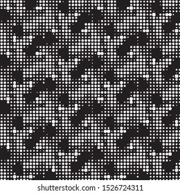 Abstract grunge grid polka dot halftone background pattern. Spotted black and white vector line illustration