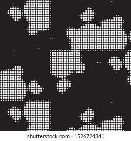 Abstract grunge grid polka dot halftone background pattern. Spotted black and white vector line illustration