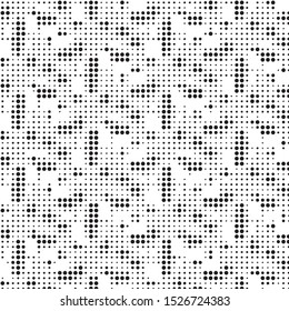 Abstract grunge grid polka dot halftone background pattern. Spotted black and white vector line illustration