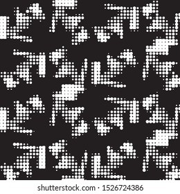 Abstract grunge grid polka dot halftone background pattern. Spotted black and white vector line illustration