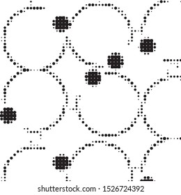 Abstract grunge grid polka dot halftone background pattern. Spotted black and white vector line illustration