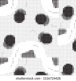 Abstract grunge grid polka dot halftone background pattern. Spotted black and white vector line illustration