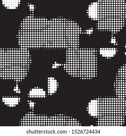 Abstract grunge grid polka dot halftone background pattern. Spotted black and white vector line illustration