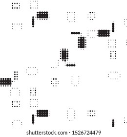 Abstract grunge grid polka dot halftone background pattern. Spotted black and white vector line illustration