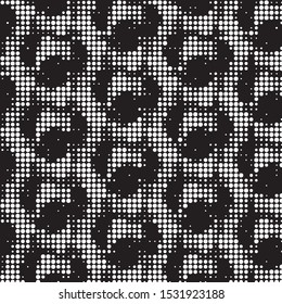 Abstract grunge grid polka dot halftone background pattern. Spotted black and white vector line illustration