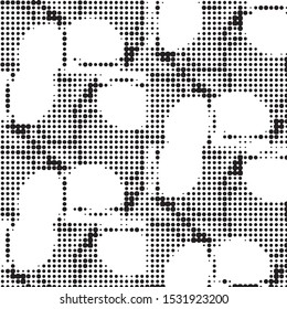 Abstract grunge grid polka dot halftone background pattern. Spotted black and white vector line illustration