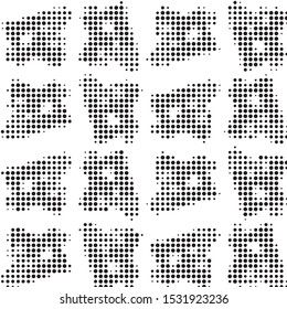 Abstract grunge grid polka dot halftone background pattern. Spotted black and white vector line illustration