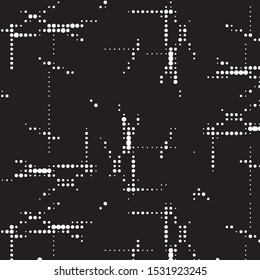 Abstract grunge grid polka dot halftone background pattern. Spotted black and white vector line illustration