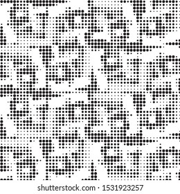 Abstract grunge grid polka dot halftone background pattern. Spotted black and white vector line illustration