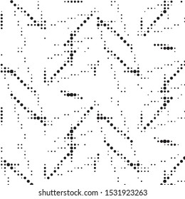 Abstract grunge grid polka dot halftone background pattern. Spotted black and white vector line illustration