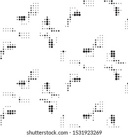 Abstract grunge grid polka dot halftone background pattern. Spotted black and white vector line illustration