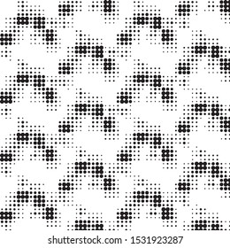 Abstract grunge grid polka dot halftone background pattern. Spotted black and white vector line illustration