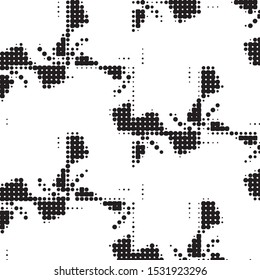 Abstract grunge grid polka dot halftone background pattern. Spotted black and white vector line illustration