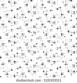 Abstract grunge grid polka dot halftone background pattern. Spotted black and white vector line illustration