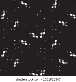 Abstract grunge grid polka dot halftone background pattern. Spotted black and white vector line illustration