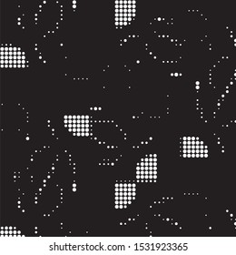 Abstract grunge grid polka dot halftone background pattern. Spotted black and white vector line illustration