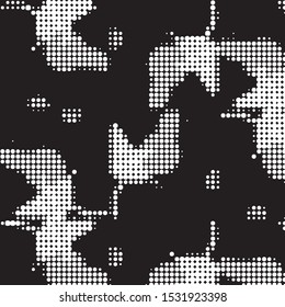Abstract grunge grid polka dot halftone background pattern. Spotted black and white vector line illustration