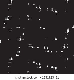Abstract grunge grid polka dot halftone background pattern. Spotted black and white vector line illustration