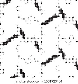 Abstract grunge grid polka dot halftone background pattern. Spotted black and white vector line illustration