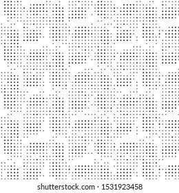 Abstract grunge grid polka dot halftone background pattern. Spotted black and white vector line illustration