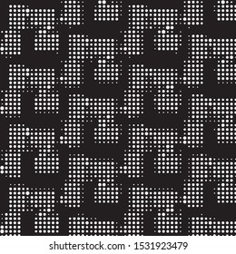 Abstract grunge grid polka dot halftone background pattern. Spotted black and white vector line illustration