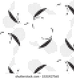Abstract grunge grid polka dot halftone background pattern. Spotted black and white vector line illustration