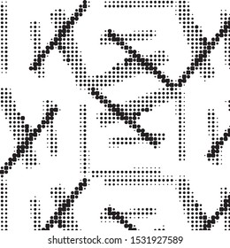 Abstract grunge grid polka dot halftone background pattern. Spotted black and white vector line illustration