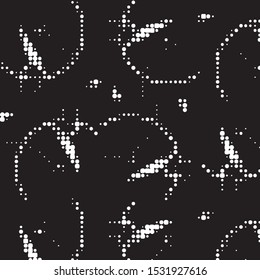 Abstract grunge grid polka dot halftone background pattern. Spotted black and white vector line illustration