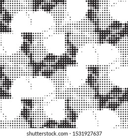Abstract grunge grid polka dot halftone background pattern. Spotted black and white vector line illustration