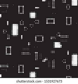 Abstract grunge grid polka dot halftone background pattern. Spotted black and white vector line illustration