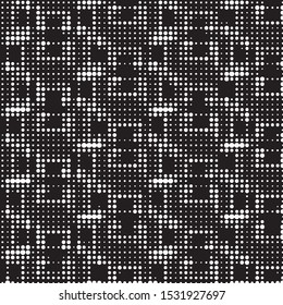 Abstract grunge grid polka dot halftone background pattern. Spotted black and white vector line illustration