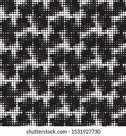 Abstract grunge grid polka dot halftone background pattern. Spotted black and white vector line illustration